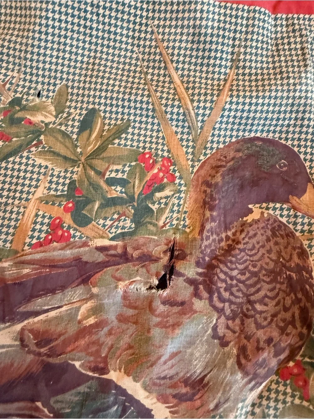 Pheasant Accent Pillow Cover in Red and Green